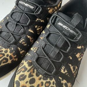 Skechers Gratis Wild Vibes Black and Leopard Pattern Sneakers